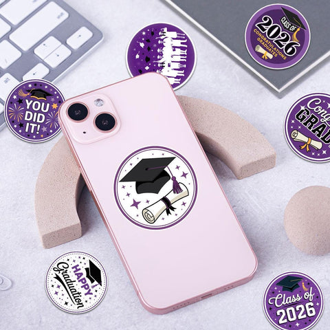 10 Pcs Class of 2026 Graduation Stickers | Purple Congrats Vinyl Decals | Senior Gift for Grads & Scrapbooks