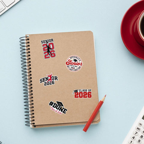 10 Pcs Class of 2026 Graduation Stickers | Bold Red Senior Vinyl Decals | Gift for Grads, Moms & Scrapbooks