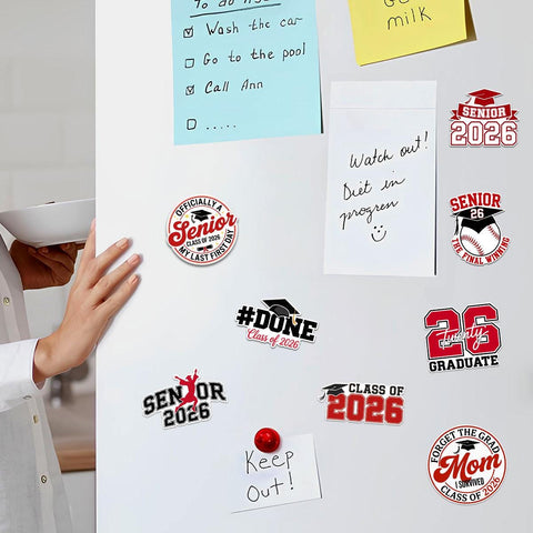10 Pcs Class of 2026 Graduation Stickers | Bold Red Senior Vinyl Decals | Gift for Grads, Moms & Scrapbooks