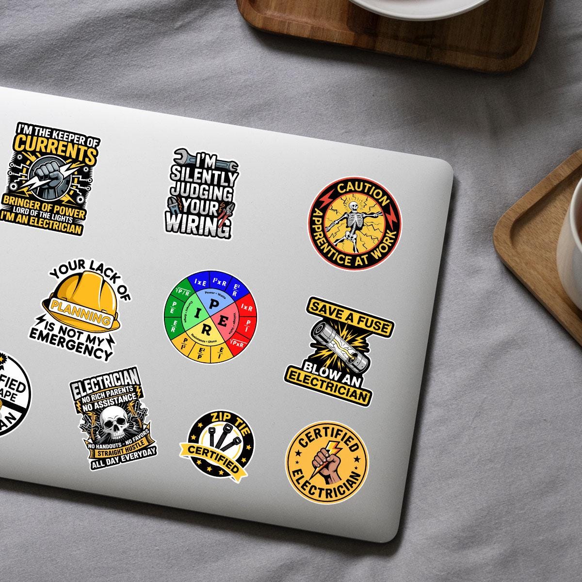 10 Pcs Electrician Stickers Pack | Funny Electrical Vinyl Decals | Certified Apprentice Gift for Lineman & Technicians