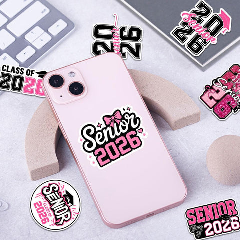10 Pcs Class of 2026 Pink Graduation Stickers | Senior 2026 Vinyl Decals | Cute Gift for Grads, Scrapbook, Laptop & Water Bottles