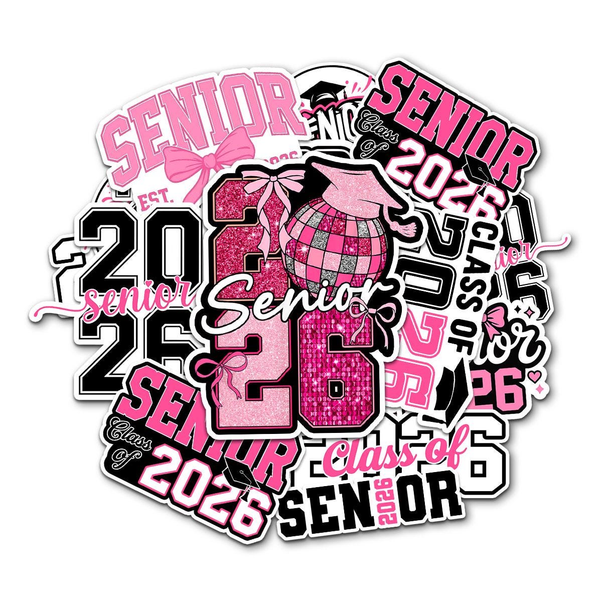 10 Pcs Class of 2026 Pink Graduation Stickers | Senior 2026 Vinyl Decals | Cute Gift for Grads, Scrapbook, Laptop & Water Bottles