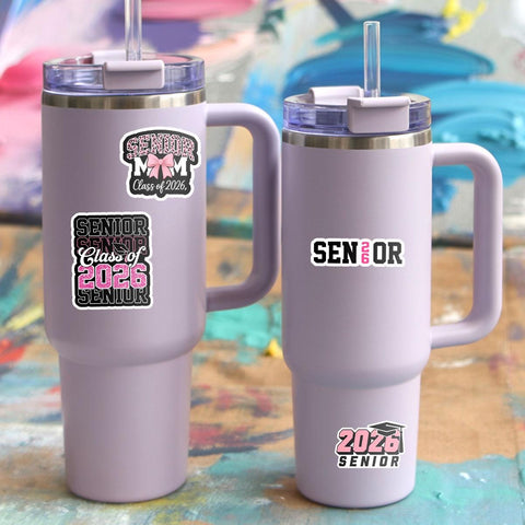 10 Pcs Class of 2026 Senior Stickers | Pink Graduation Vinyl Decals | Fun & Cute Gift for Grads, Water Bottles, Scrapbooks
