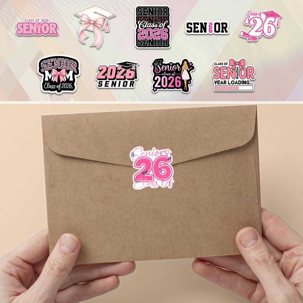 10 Pcs Class of 2026 Senior Stickers | Pink Graduation Vinyl Decals | Fun & Cute Gift for Grads, Water Bottles, Scrapbooks