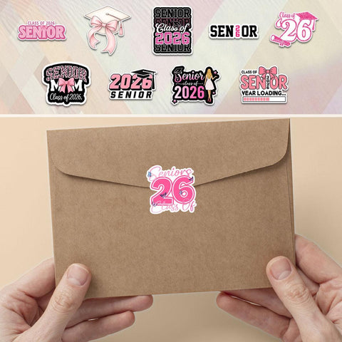 10 Pcs Class of 2026 Senior Stickers | Pink Graduation Vinyl Decals | Fun & Cute Gift for Grads, Water Bottles, Scrapbooks