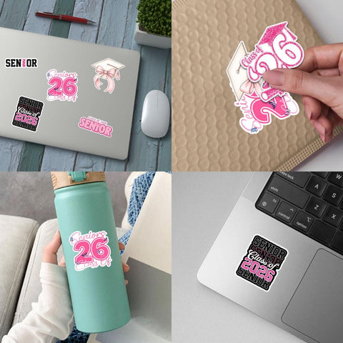 10 Pcs Class of 2026 Senior Stickers | Pink Graduation Vinyl Decals | Fun & Cute Gift for Grads, Water Bottles, Scrapbooks