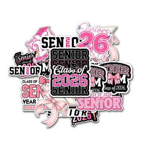 10 Pcs Class of 2026 Senior Stickers | Pink Graduation Vinyl Decals | Fun & Cute Gift for Grads, Water Bottles, Scrapbooks