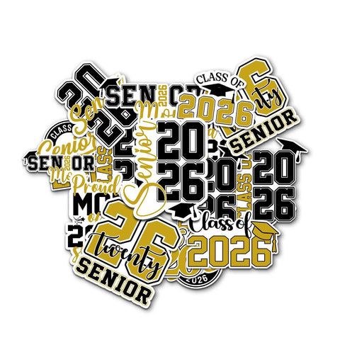 10 Pcs Class of 2026 Senior Stickers | Gold & Black Graduation Vinyl Decals | Gift for Grads, Senior Moms or Scrapbooks