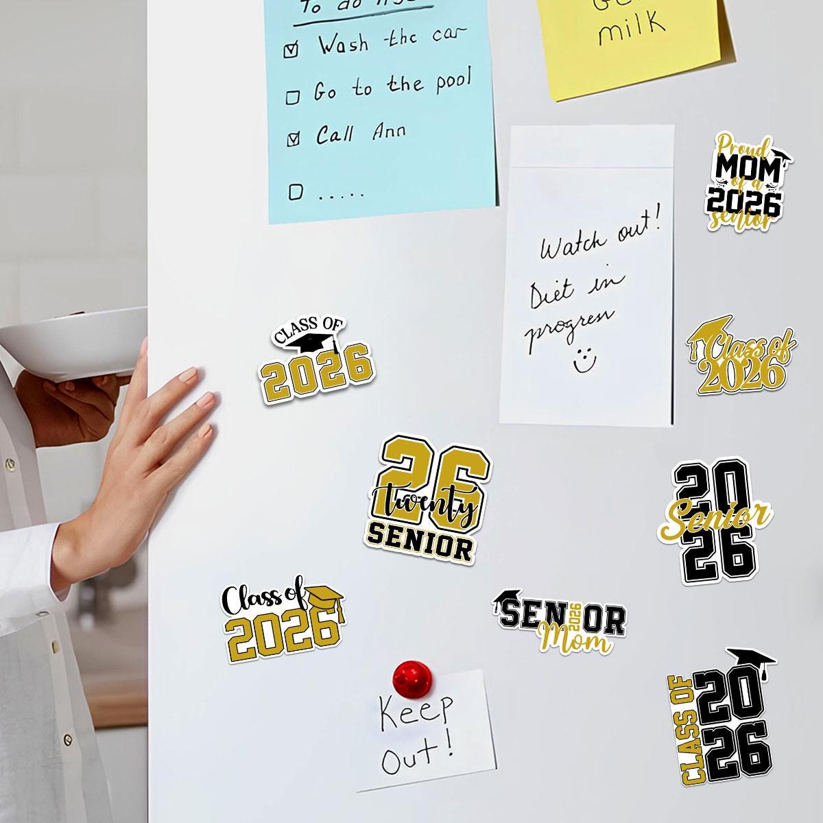 10 Pcs Class of 2026 Senior Stickers | Gold & Black Graduation Vinyl Decals | Gift for Grads, Senior Moms or Scrapbooks