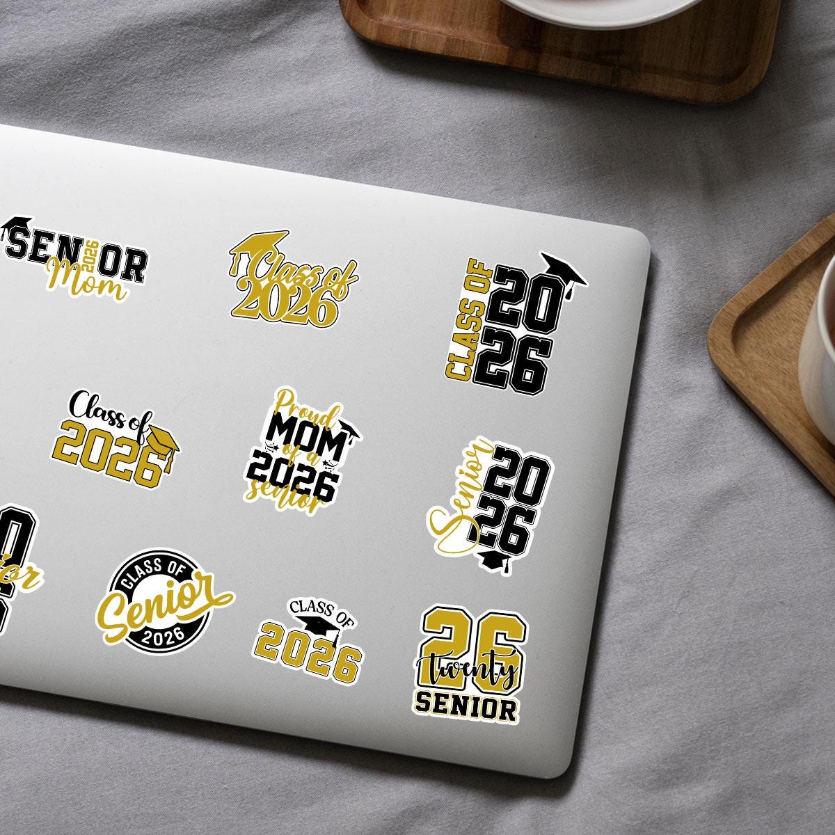 10 Pcs Class of 2026 Senior Stickers | Gold & Black Graduation Vinyl Decals | Gift for Grads, Senior Moms or Scrapbooks