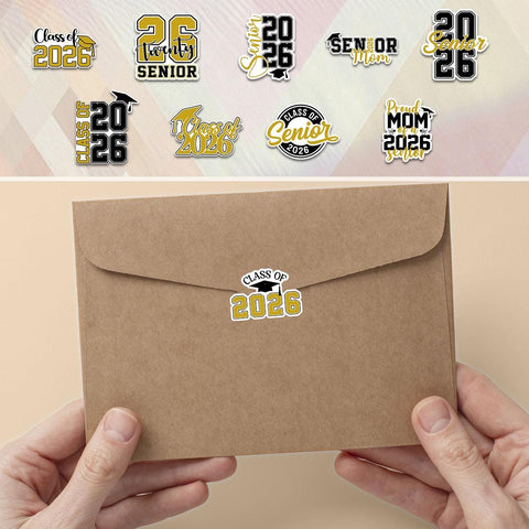 10 Pcs Class of 2026 Senior Stickers | Gold & Black Graduation Vinyl Decals | Gift for Grads, Senior Moms or Scrapbooks
