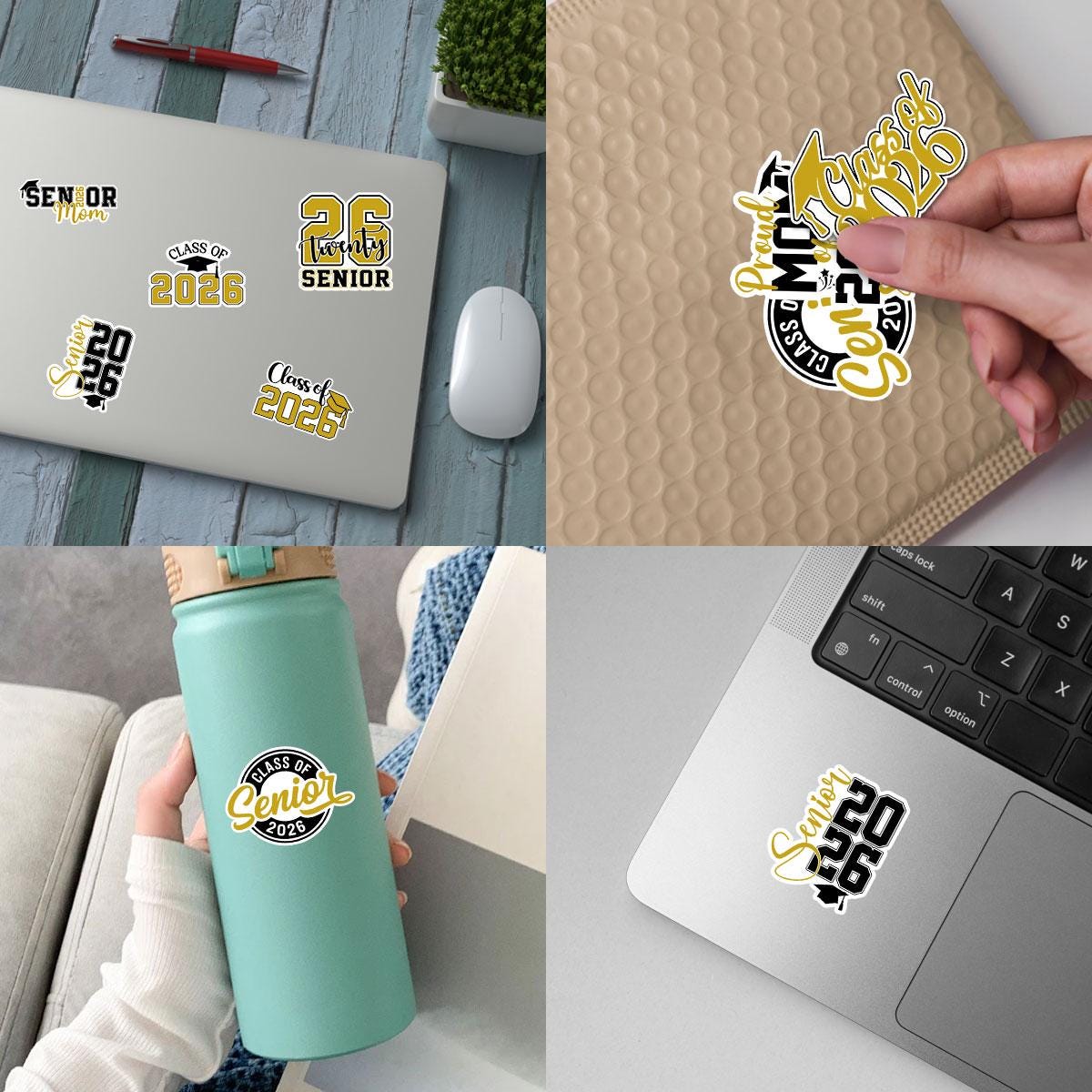 10 Pcs Class of 2026 Senior Stickers | Gold & Black Graduation Vinyl Decals | Gift for Grads, Senior Moms or Scrapbooks