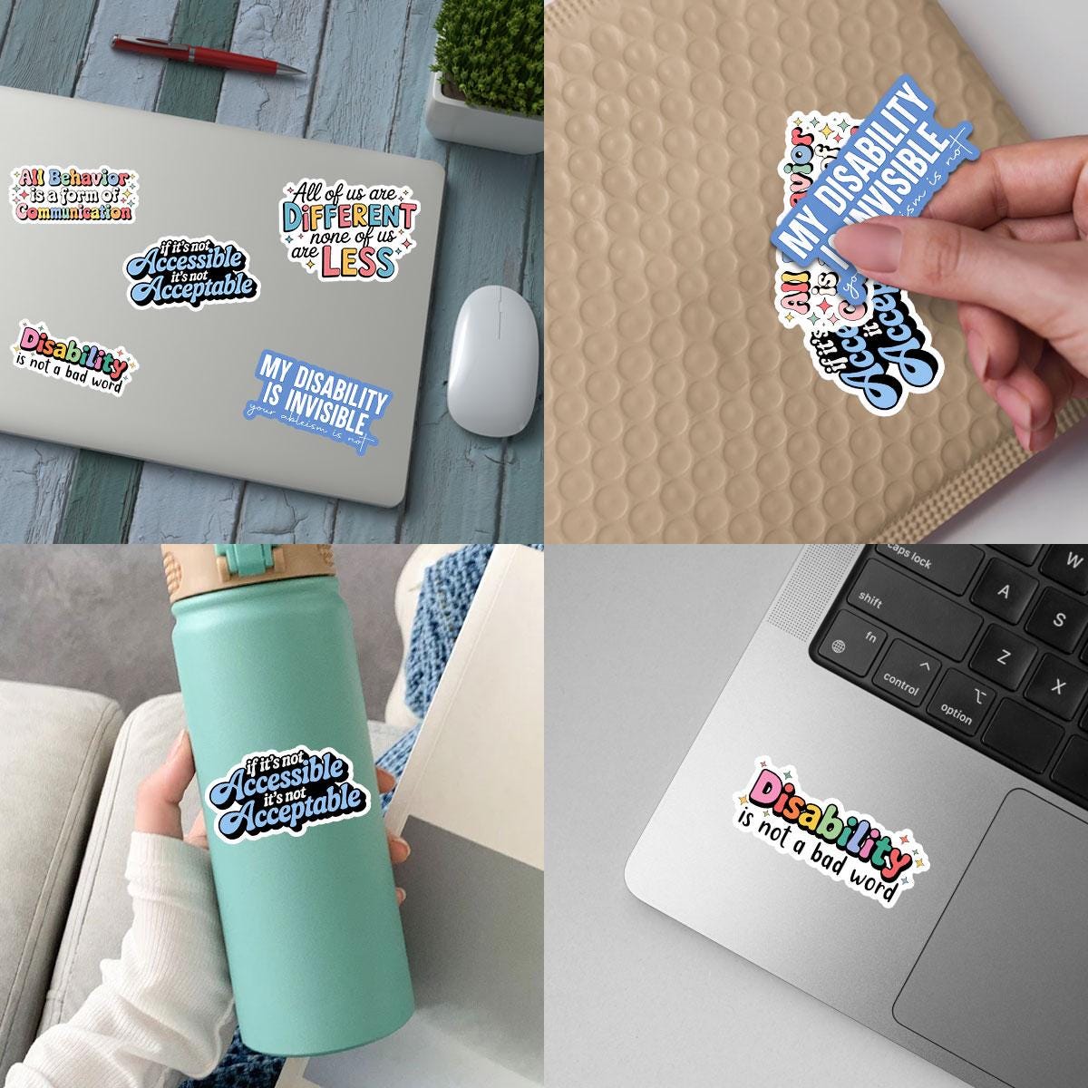 10 Pcs Disability Awareness Stickers Pack | Invisible & Proud Vinyl Decals | Accessibility and Human Rights Gift