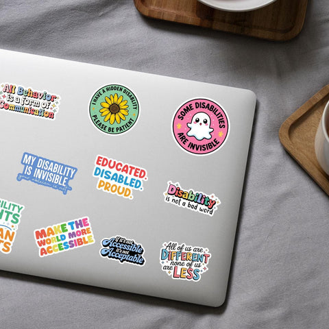 10 Pcs Disability Awareness Stickers Pack | Invisible & Proud Vinyl Decals | Accessibility and Human Rights Gift