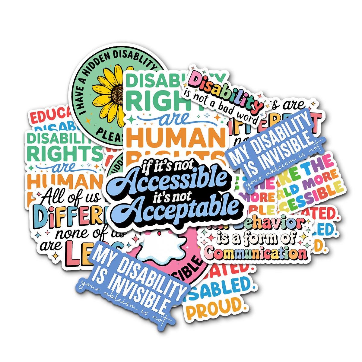 10 Pcs Disability Awareness Stickers Pack | Invisible & Proud Vinyl Decals | Accessibility and Human Rights Gift
