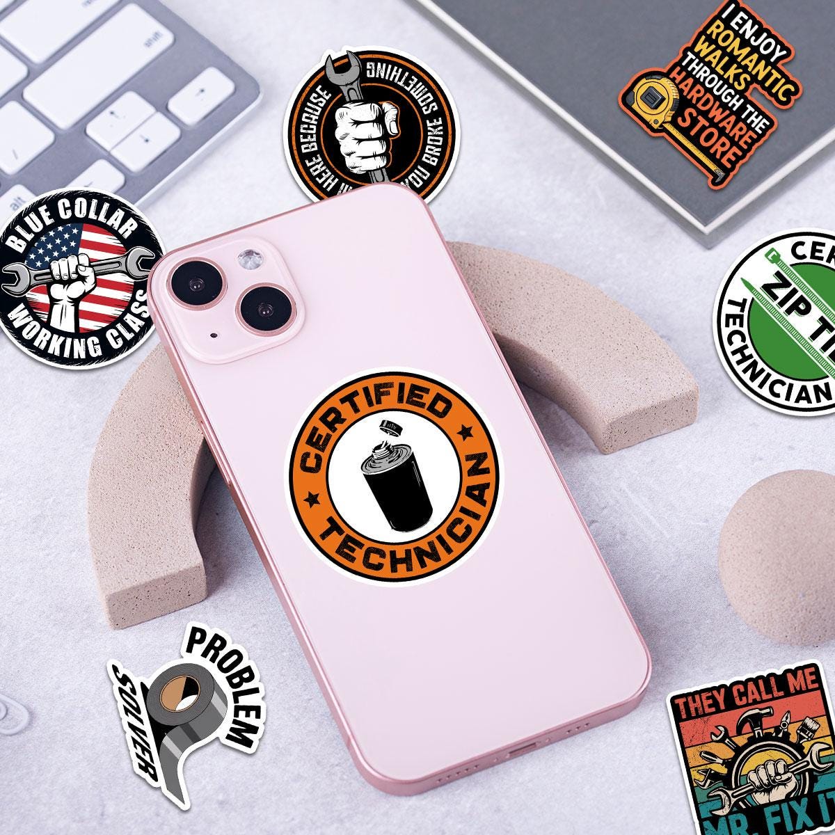 10 Pcs Handyman & Blue Collar Stickers Pack | Funny Technician Vinyl Decals | Gift for Mr. Fix It, Plumbers and DIYers