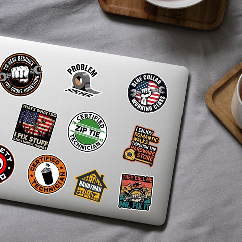 10 Pcs Handyman & Blue Collar Stickers Pack | Funny Technician Vinyl Decals | Gift for Mr. Fix It, Plumbers and DIYers