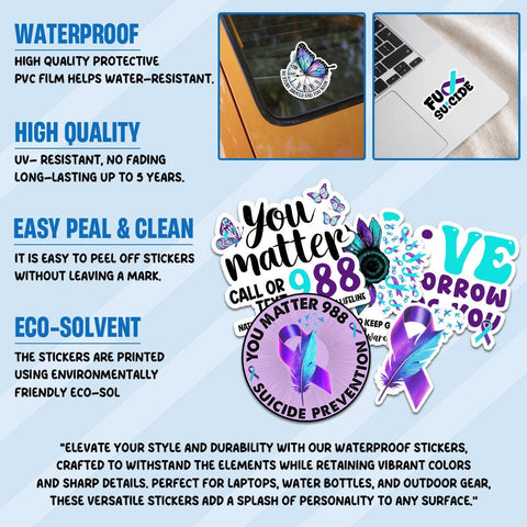 10 Pcs Suicide Awareness Stickers Pack | Mental Health & Prevention Vinyl Decals | Inspirational and Supportive Stickers