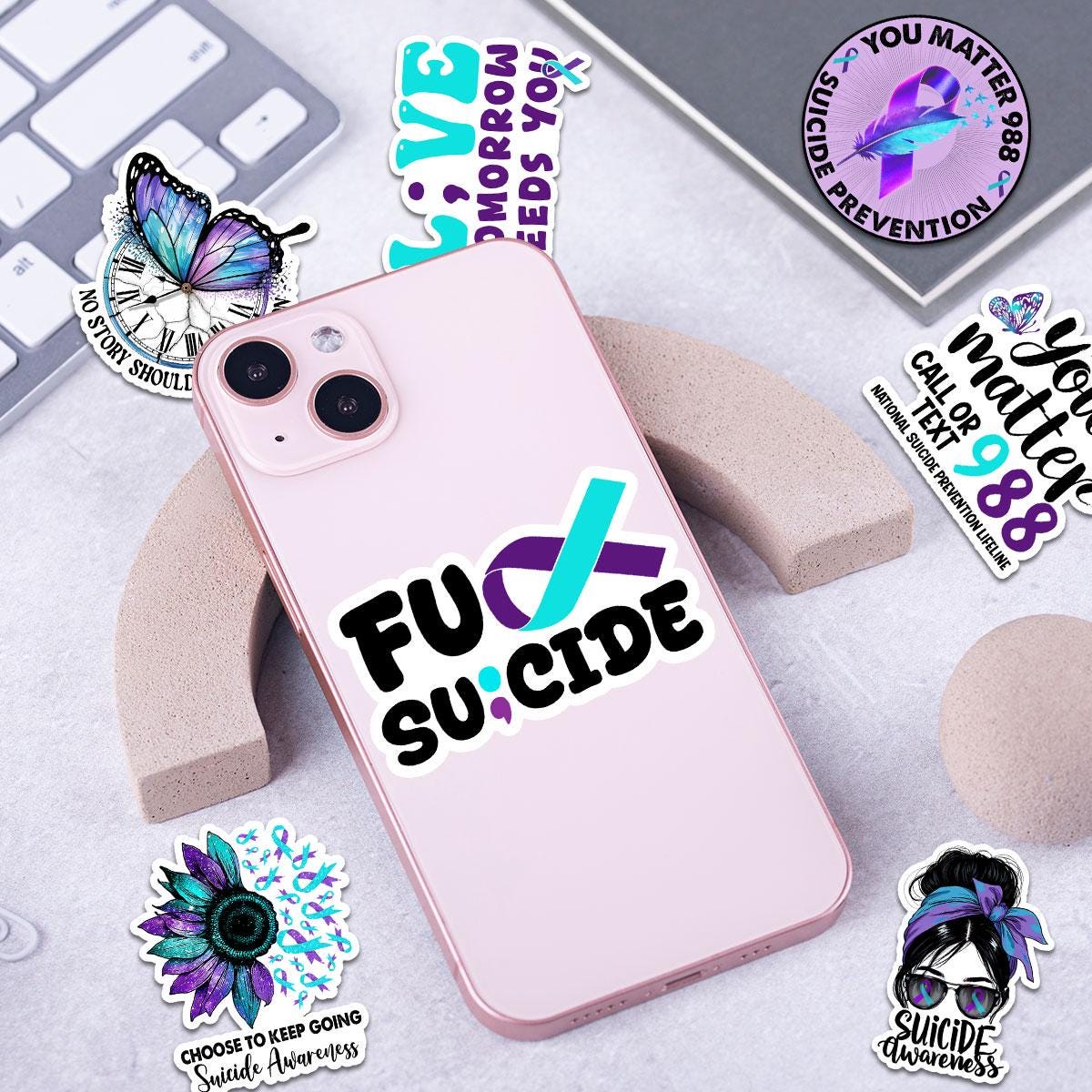 10 Pcs Suicide Awareness Stickers Pack | Mental Health & Prevention Vinyl Decals | Inspirational and Supportive Stickers