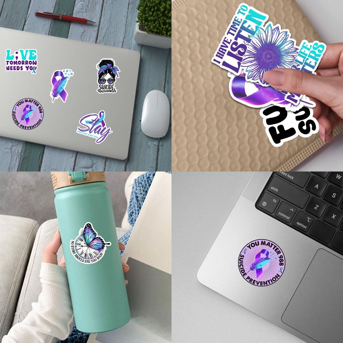 10 Pcs Suicide Awareness Stickers Pack | Mental Health & Prevention Vinyl Decals | Inspirational and Supportive Stickers