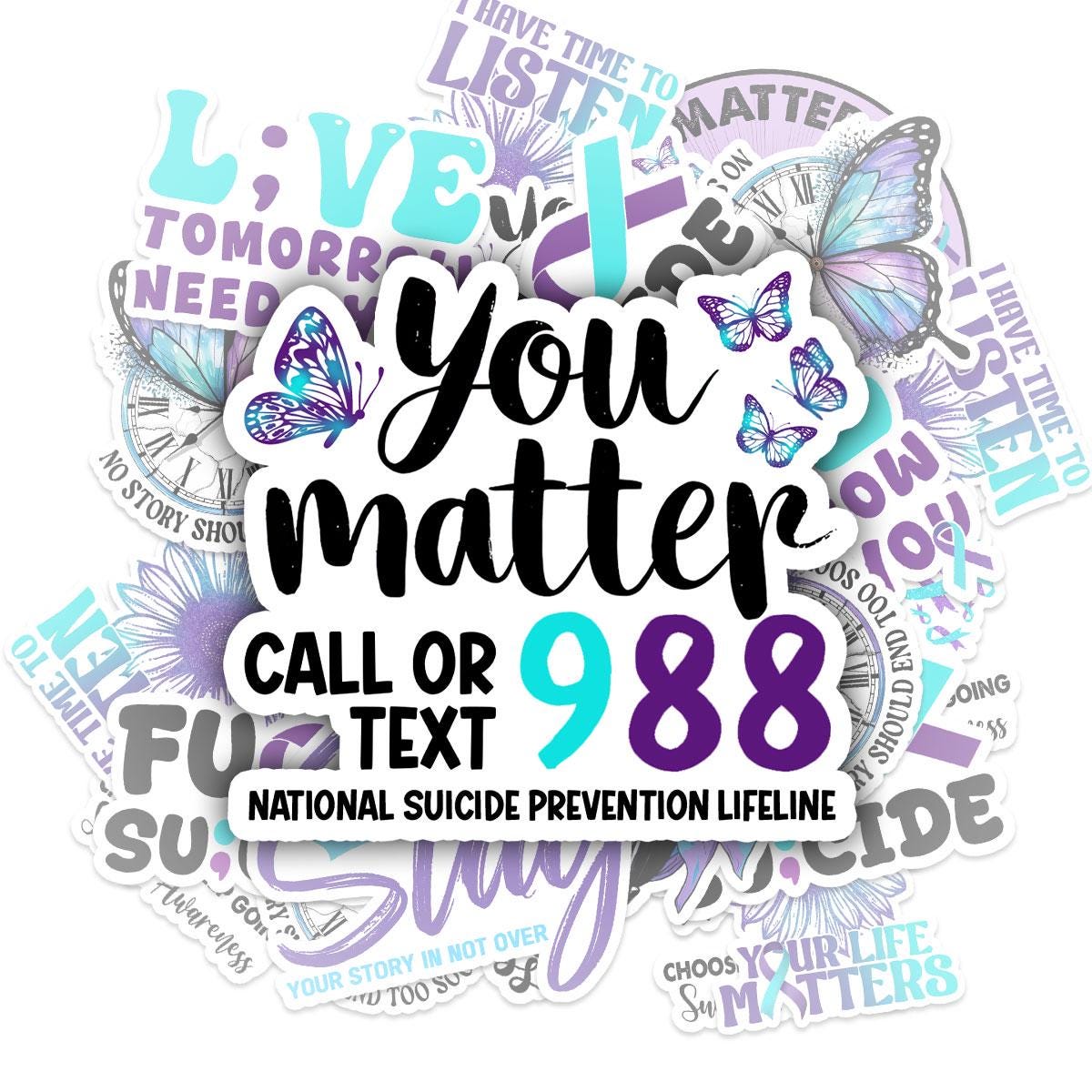 10 Pcs Suicide Awareness Stickers Pack | Mental Health & Prevention Vinyl Decals | Inspirational and Supportive Stickers