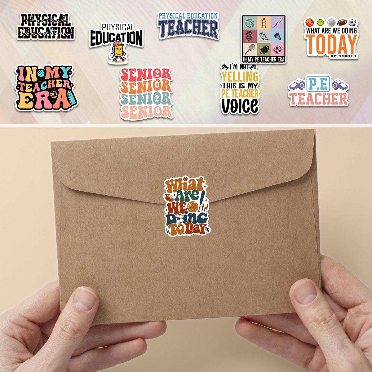 10 Pcs PE Teacher Stickers Pack | Fun & Colorful Physical Education Vinyl Decals | Gift for Teachers, Coaches and PE Lovers