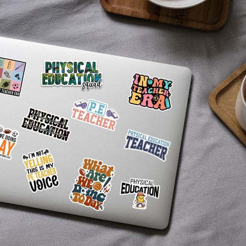 10 Pcs PE Teacher Stickers Pack | Fun & Colorful Physical Education Vinyl Decals | Gift for Teachers, Coaches and PE Lovers