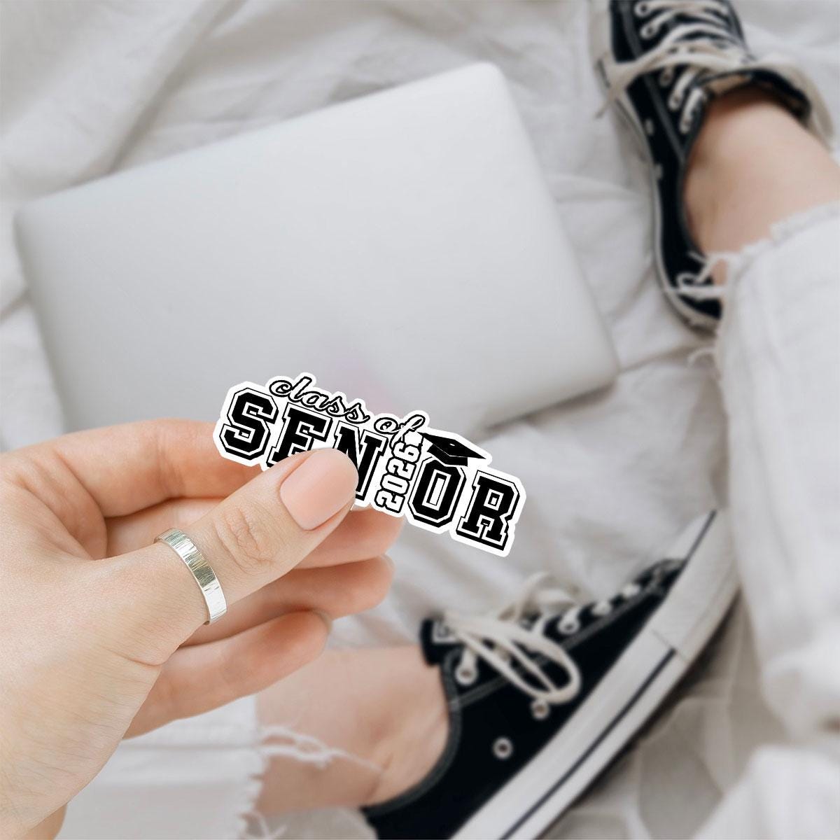 1 Pcs Class of 2026 Senior Stickers | Black & White Graduation Vinyl Decals | Gift for Grads, Scrapbooks, Laptops