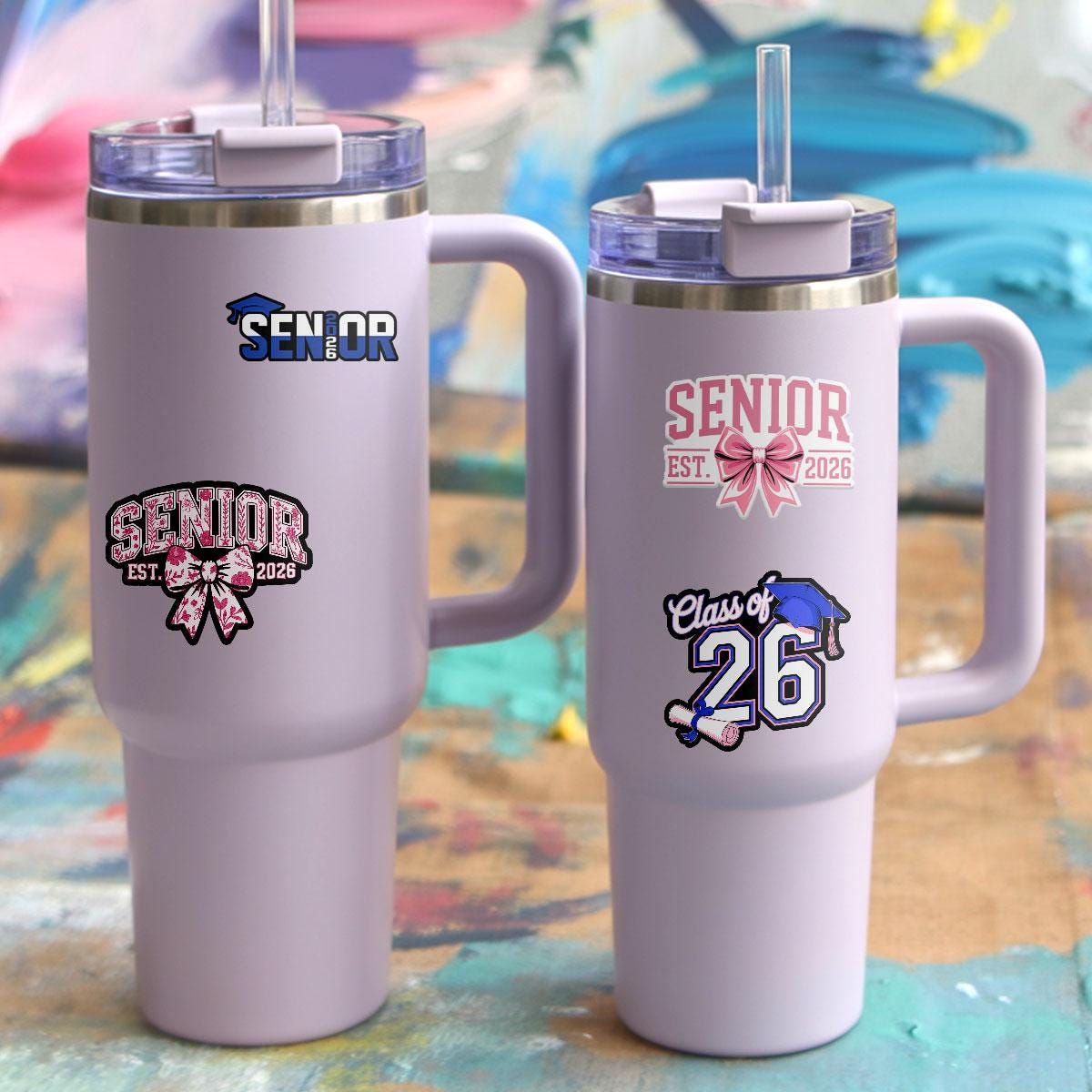 10 Pcs Senior 2026 Stickers | Class of 2026 Vinyl Decal for Students | Graduation Gift for High School Seniors | Pink & Blue School Theme