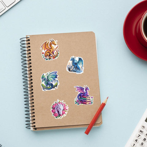 10 Pcs Dragon Stickers | Fantasy Dragon Art Vinyl Decals Pack of 10 | Dragon Lover Gifts | Magical Dragon Stickers