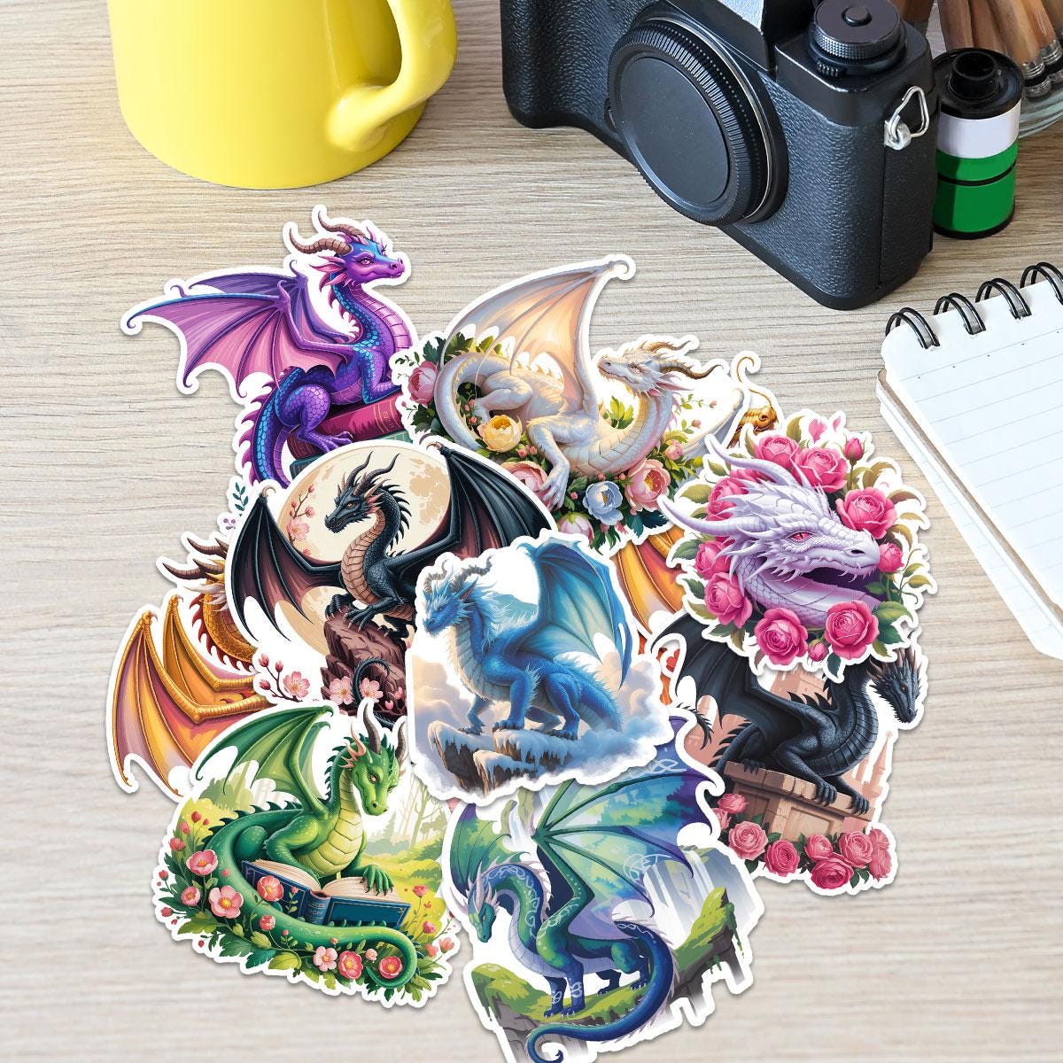 10 Pcs Dragon Stickers | Fantasy Dragon Art Vinyl Decals Pack of 10 | Dragon Lover Gifts | Magical Dragon Stickers