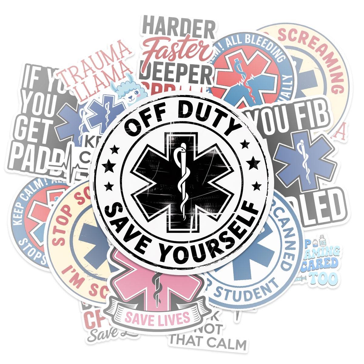 10 Pcs EMS Stickers | Funny Medical Decal Pack of 10 | Paramedic Quotes, CPR, Trauma Squad