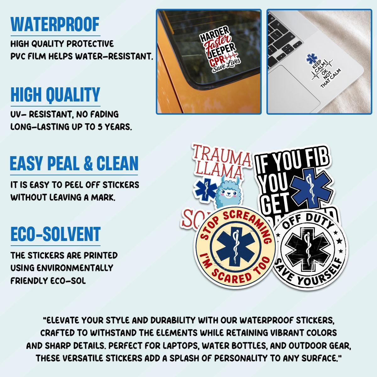 10 Pcs EMS Stickers | Funny Medical Decal Pack of 10 | Paramedic Quotes, CPR, Trauma Squad