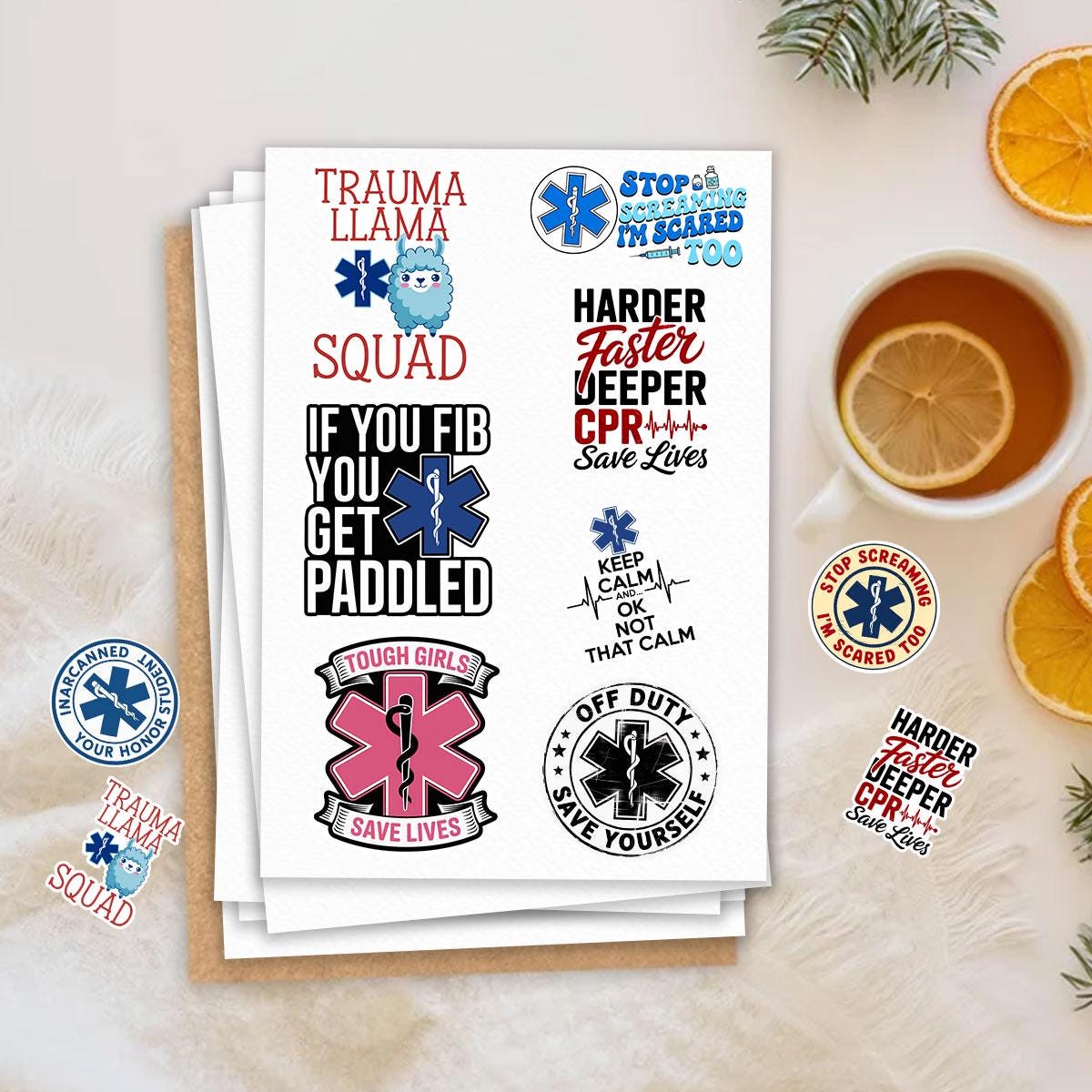 10 Pcs EMS Stickers | Funny Medical Decal Pack of 10 | Paramedic Quotes, CPR, Trauma Squad