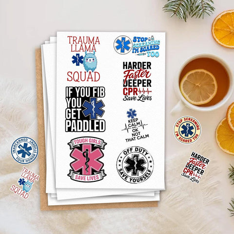10 Pcs EMS Stickers | Funny Medical Decal Pack of 10 | Paramedic Quotes, CPR, Trauma Squad
