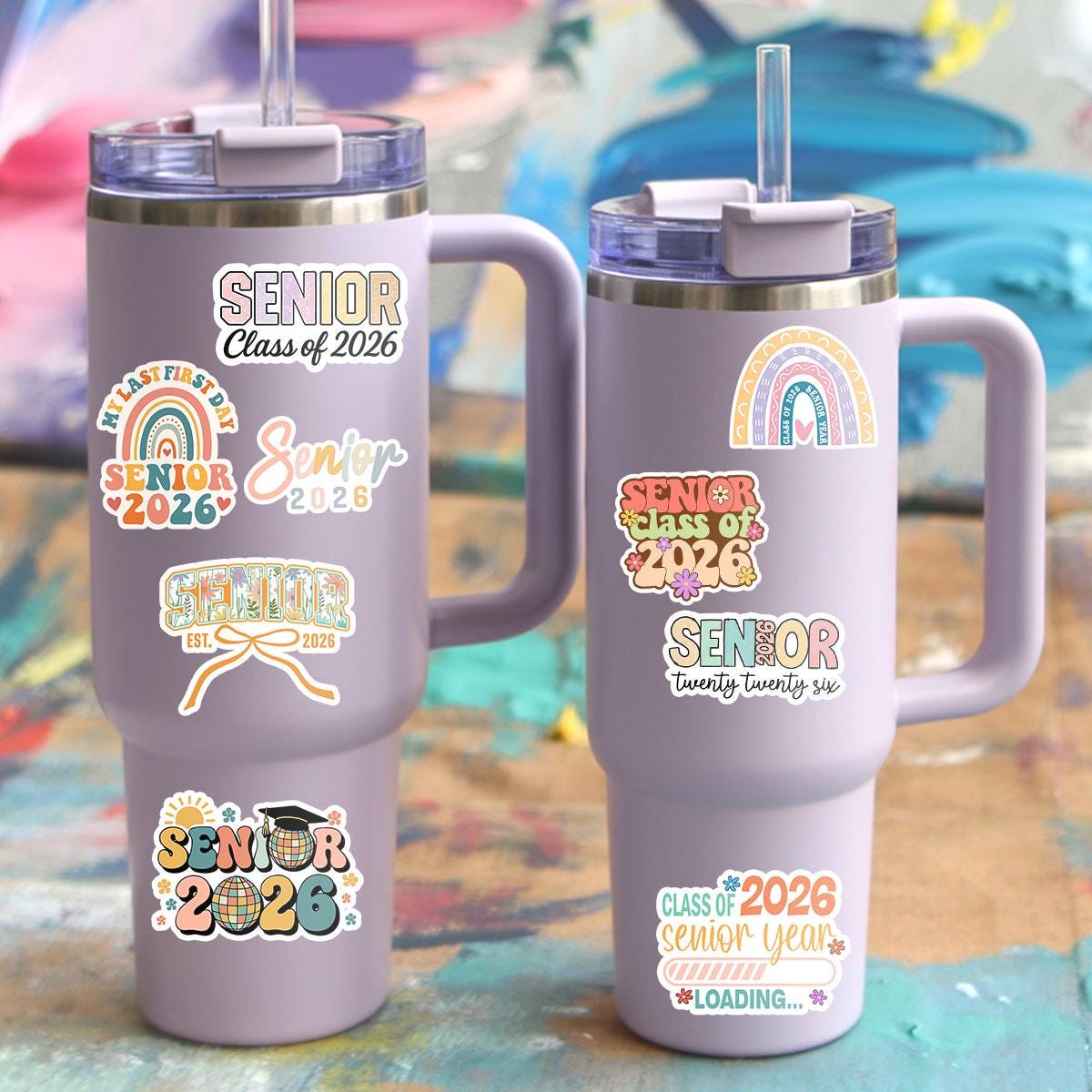 10 Pcs Pastel Senior 2026 Sticker Pack – Cute Class of 2026 Graduation Stickers – Aesthetic Vinyl Decals for Laptop, Water Bottle, Journal