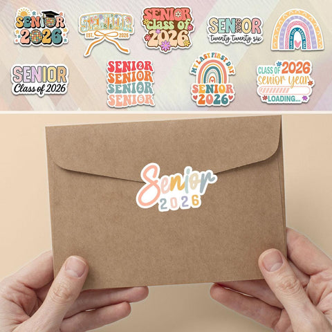 10 Pcs Pastel Senior 2026 Sticker Pack – Cute Class of 2026 Graduation Stickers – Aesthetic Vinyl Decals for Laptop, Water Bottle, Journal
