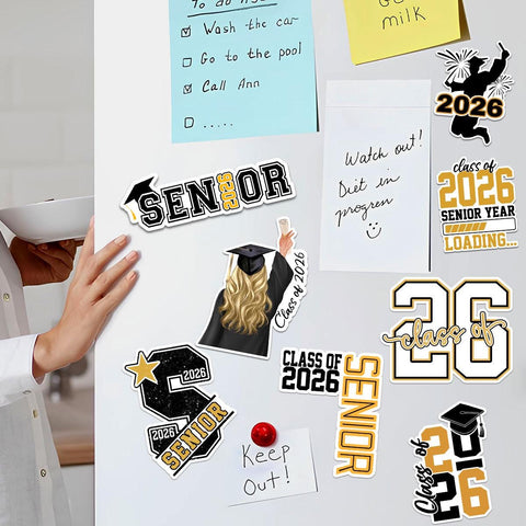 10 Pcs Senior Class of 2026 Sticker Pack – 10 Vinyl Stickers, Graduation, Class Pride, Black & Gold, Senior Year, High School Graduation