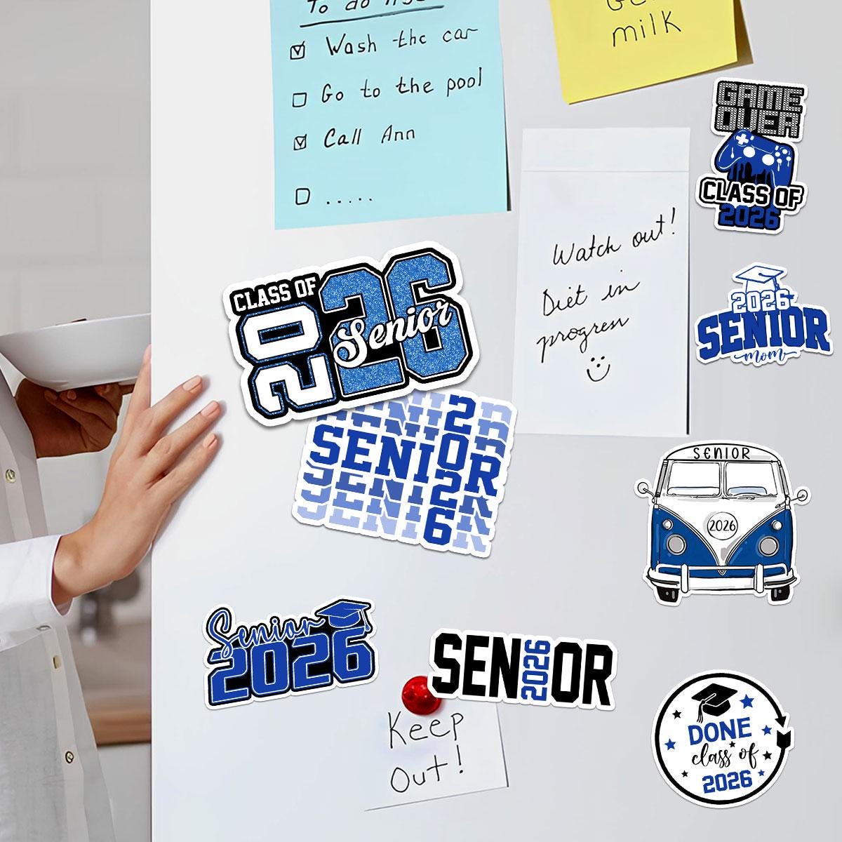 10 Pcs Senior Class of 2026 Sticker Pack – Vinyl Stickers, Blue & White, Graduation, Class Pride, Senior Year, High School Graduation