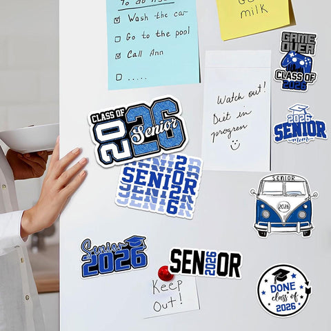 10 Pcs Senior Class of 2026 Sticker Pack – Vinyl Stickers, Blue & White, Graduation, Class Pride, Senior Year, High School Graduation