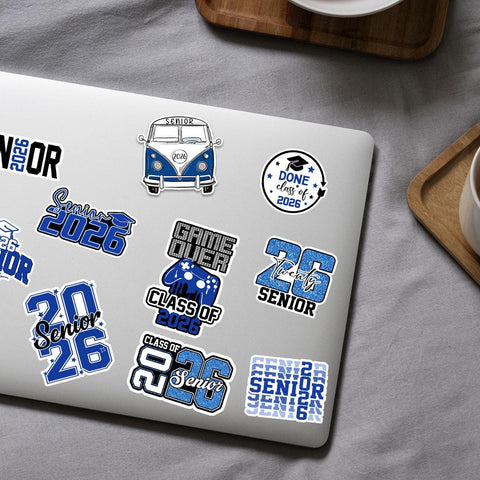 10 Pcs Senior Class of 2026 Sticker Pack – Vinyl Stickers, Blue & White, Graduation, Class Pride, Senior Year, High School Graduation