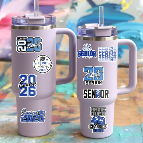 10 Pcs Senior Class of 2026 Sticker Pack – Vinyl Stickers, Blue & White, Graduation, Class Pride, Senior Year, High School Graduation