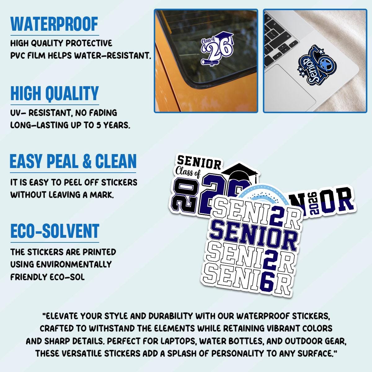 10 Pcs Class of 2026 Senior Stickers Pack | Graduation Vinyl Decals | Waterproof Sticker Gift for High School Seniors