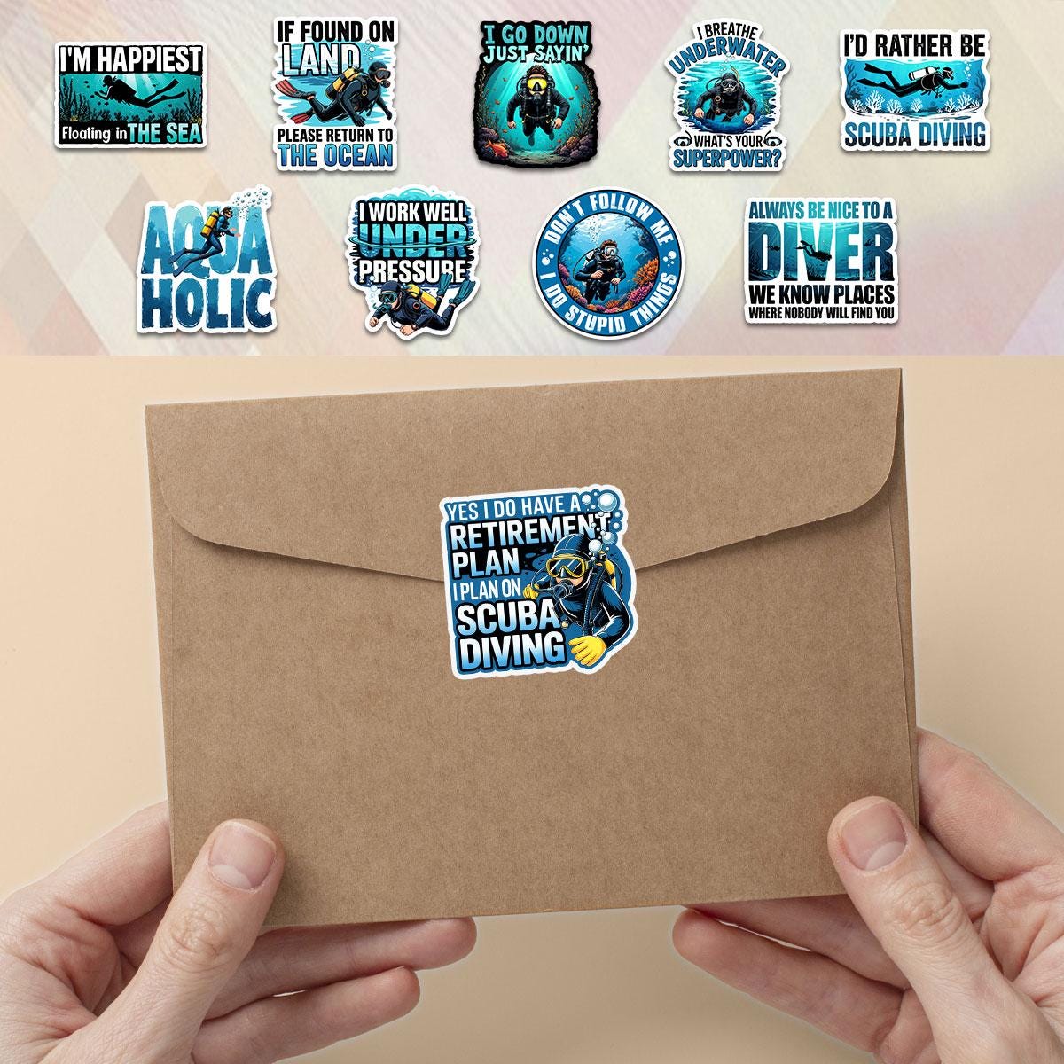 10 Pcs Scuba Diving Stickers Pack | Funny Waterproof Vinyl Diver Decals | Gift for Ocean & Dive Lovers