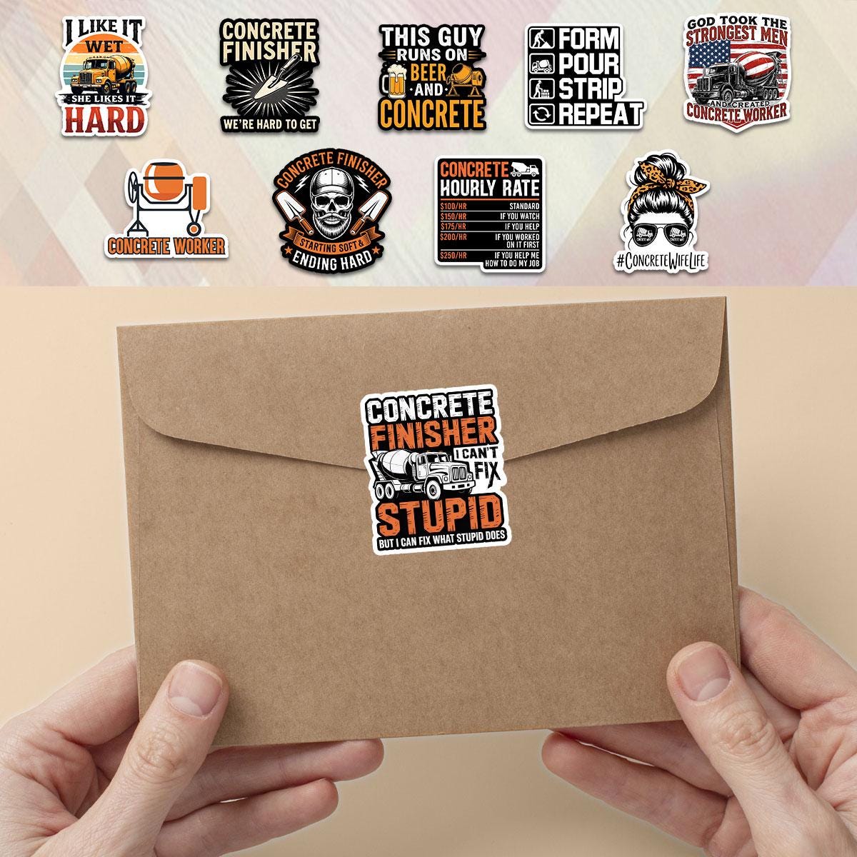 10 Pcs Concrete Worker Stickers Pack | Funny Construction Vinyl Decals | Gift for Concrete Finishers & Jobsite Humor