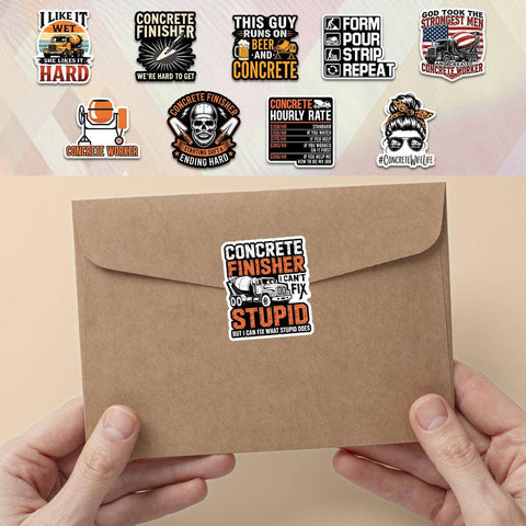 10 Pcs Concrete Worker Stickers Pack | Funny Construction Vinyl Decals | Gift for Concrete Finishers & Jobsite Humor
