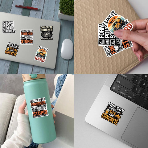 10 Pcs Concrete Worker Stickers Pack | Funny Construction Vinyl Decals | Gift for Concrete Finishers & Jobsite Humor