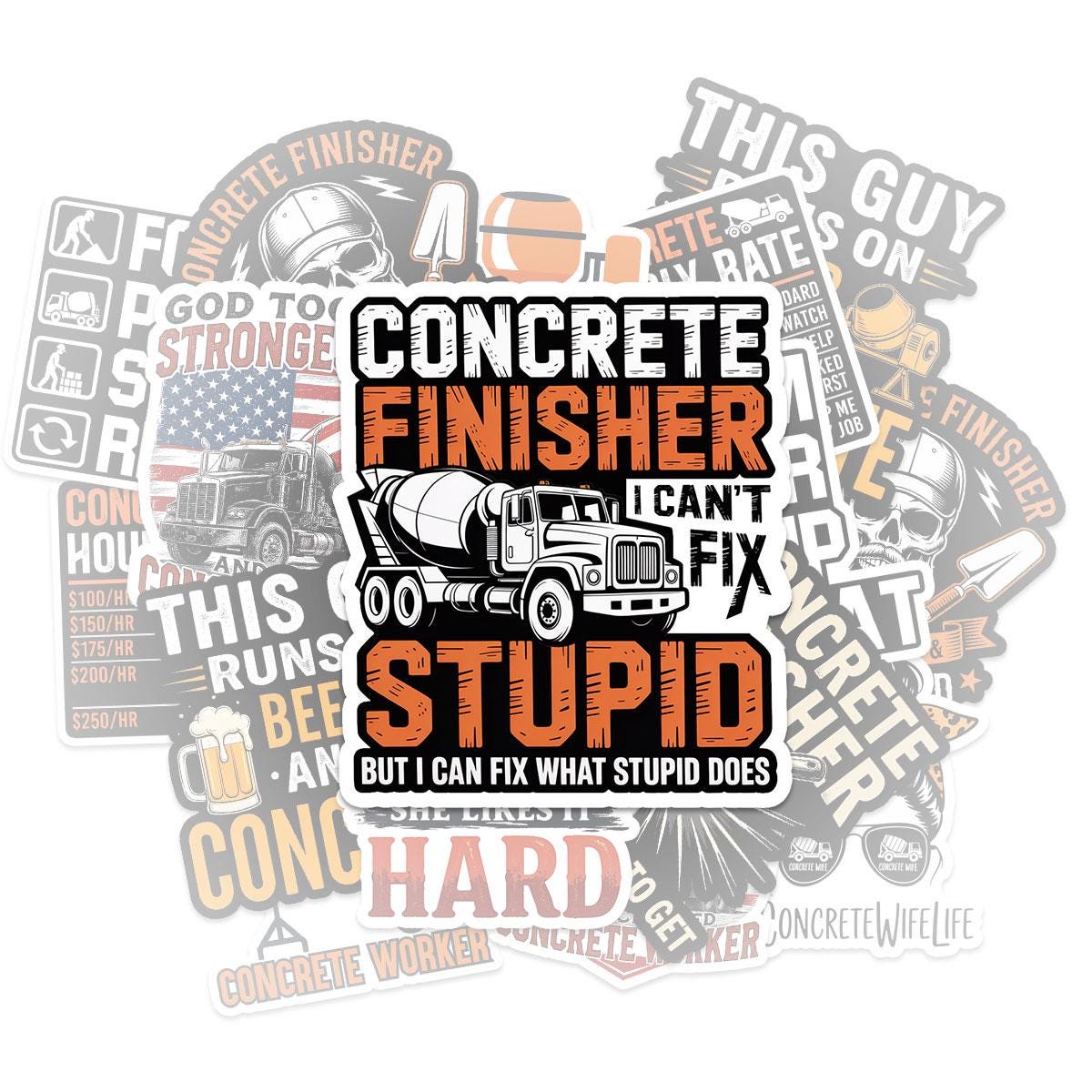 10 Pcs Concrete Worker Stickers Pack | Funny Construction Vinyl Decals | Gift for Concrete Finishers & Jobsite Humor