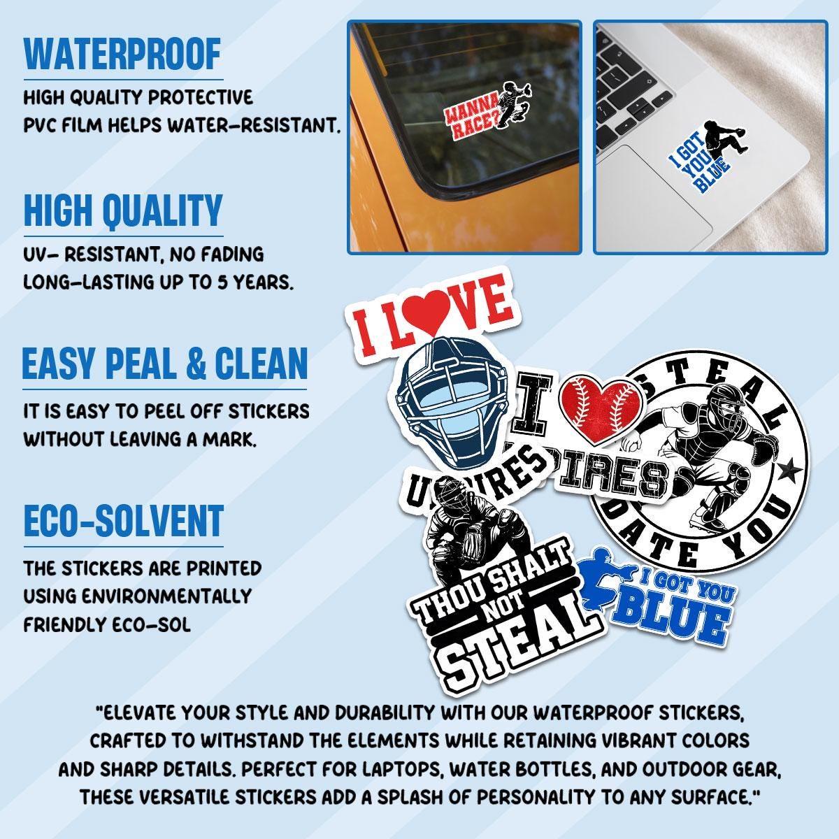 10 Pcs Umpire Stickers Pack | Funny Baseball Vinyl Decals | I Love Umpires Gifts for Catchers & Fans – Waterproof