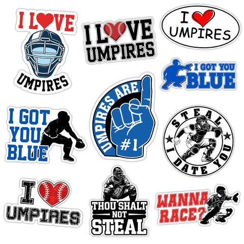 10 Pcs Umpire Stickers Pack | Funny Baseball Vinyl Decals | I Love Umpires Gifts for Catchers & Fans – Waterproof